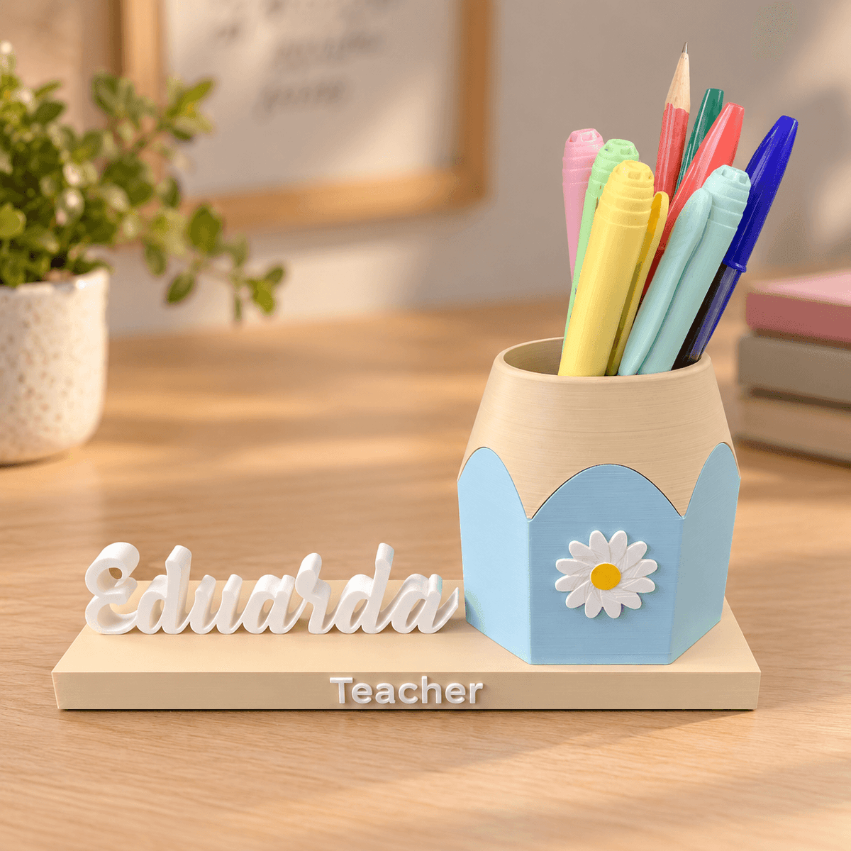 Personalized Name Pencil Holder with Daisy Flower Design