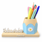 Personalized Name Pencil Holder with Daisy Flower Design
