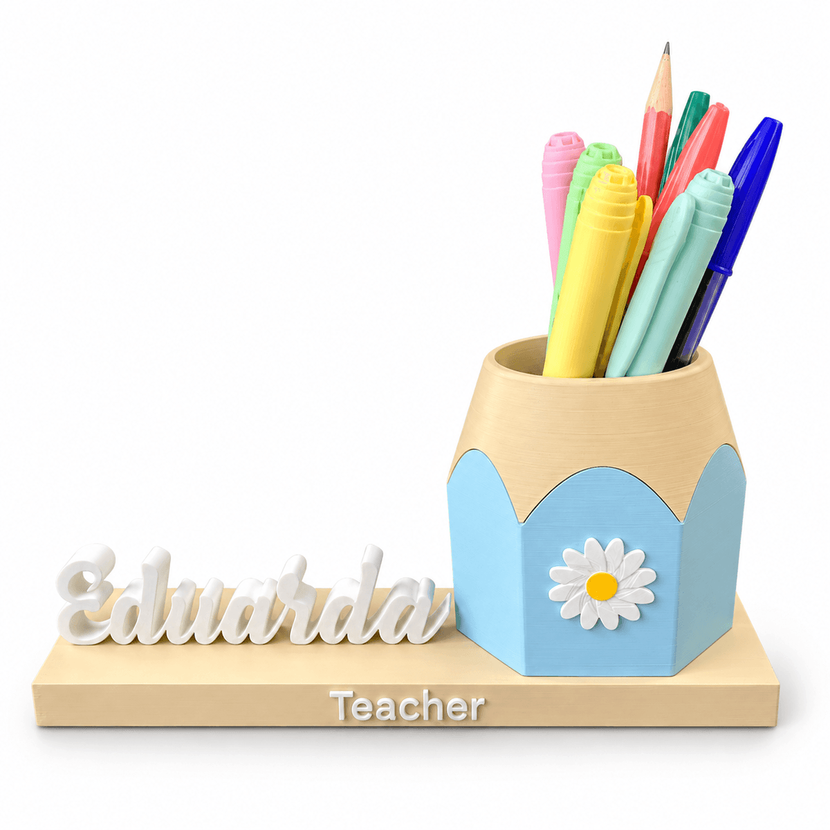 Personalized Name Pencil Holder with Daisy Flower Design